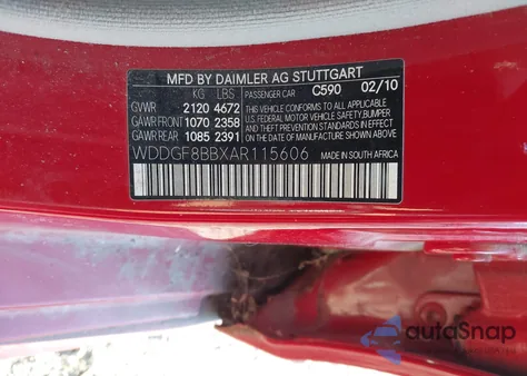 2010 Mercedes-Benz C 300 Luxury 4Matic/Sport 4Matic from USA, damaged, VIN WDDGF8BBXAR115606